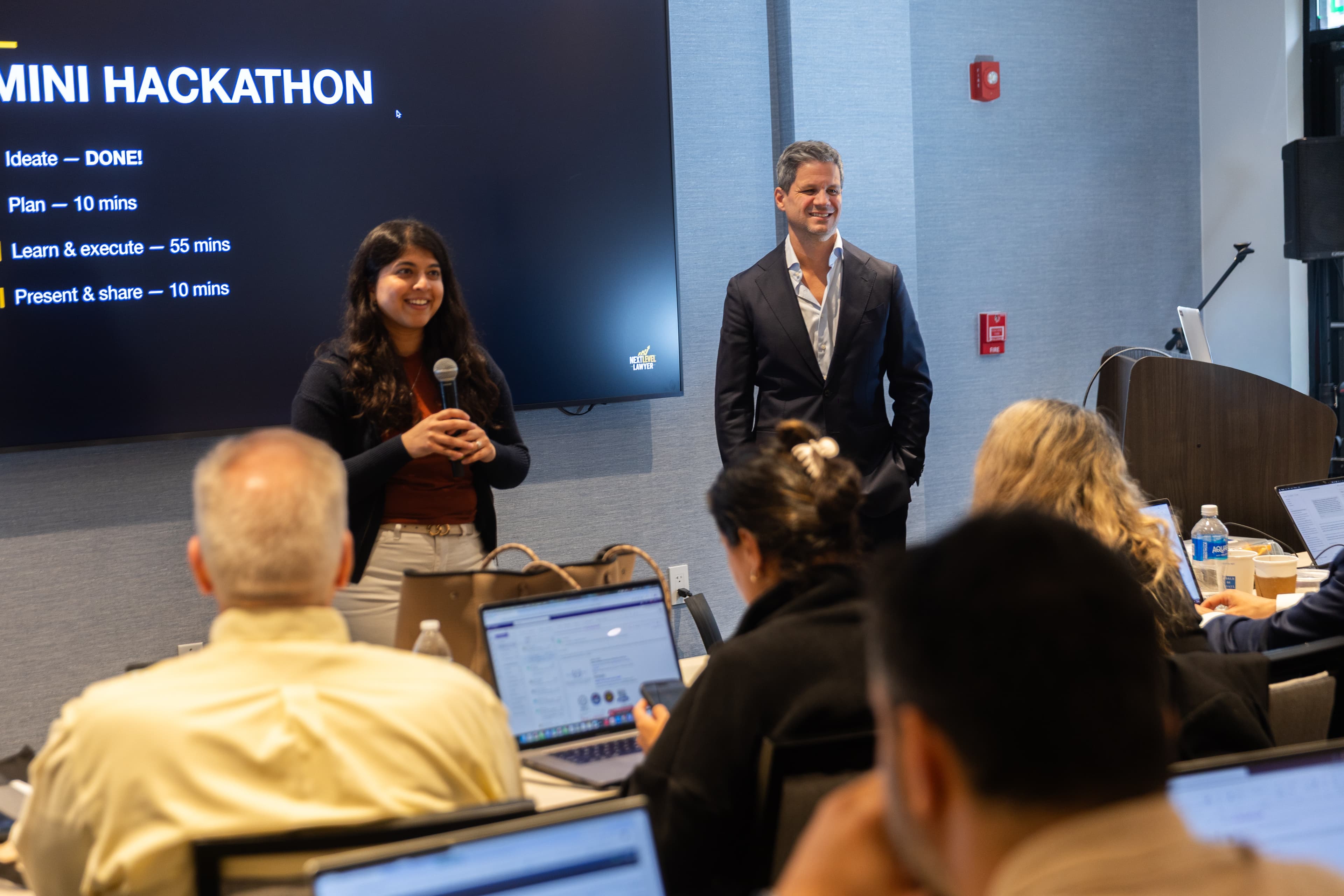 A Next Level Lawyer workshop participant presenting during a hands-on event.